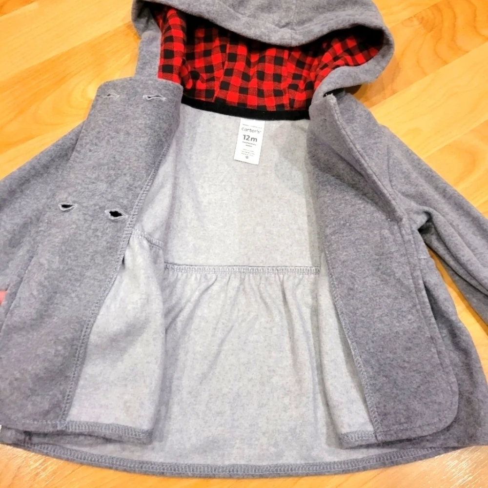 Carter's Baby pea coat with Buffalo plaid trim and pants size 12 months
